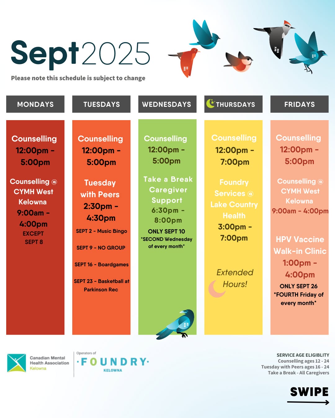 Foundry Kelowna September 2025 Calendar