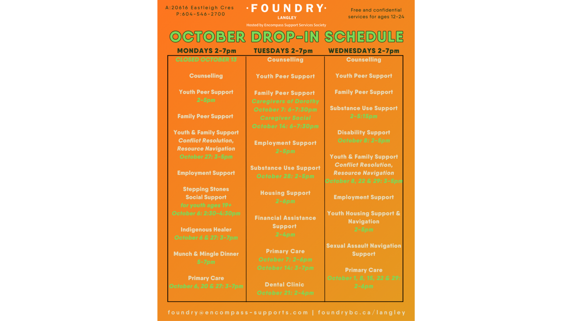 Langley October 2025 Drop-In Calendar