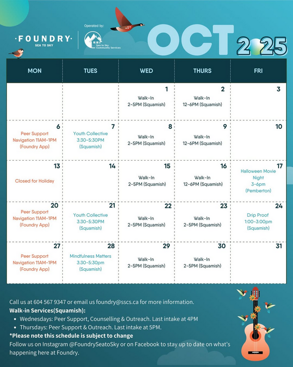 Sea to Sky October 2025 Calendar