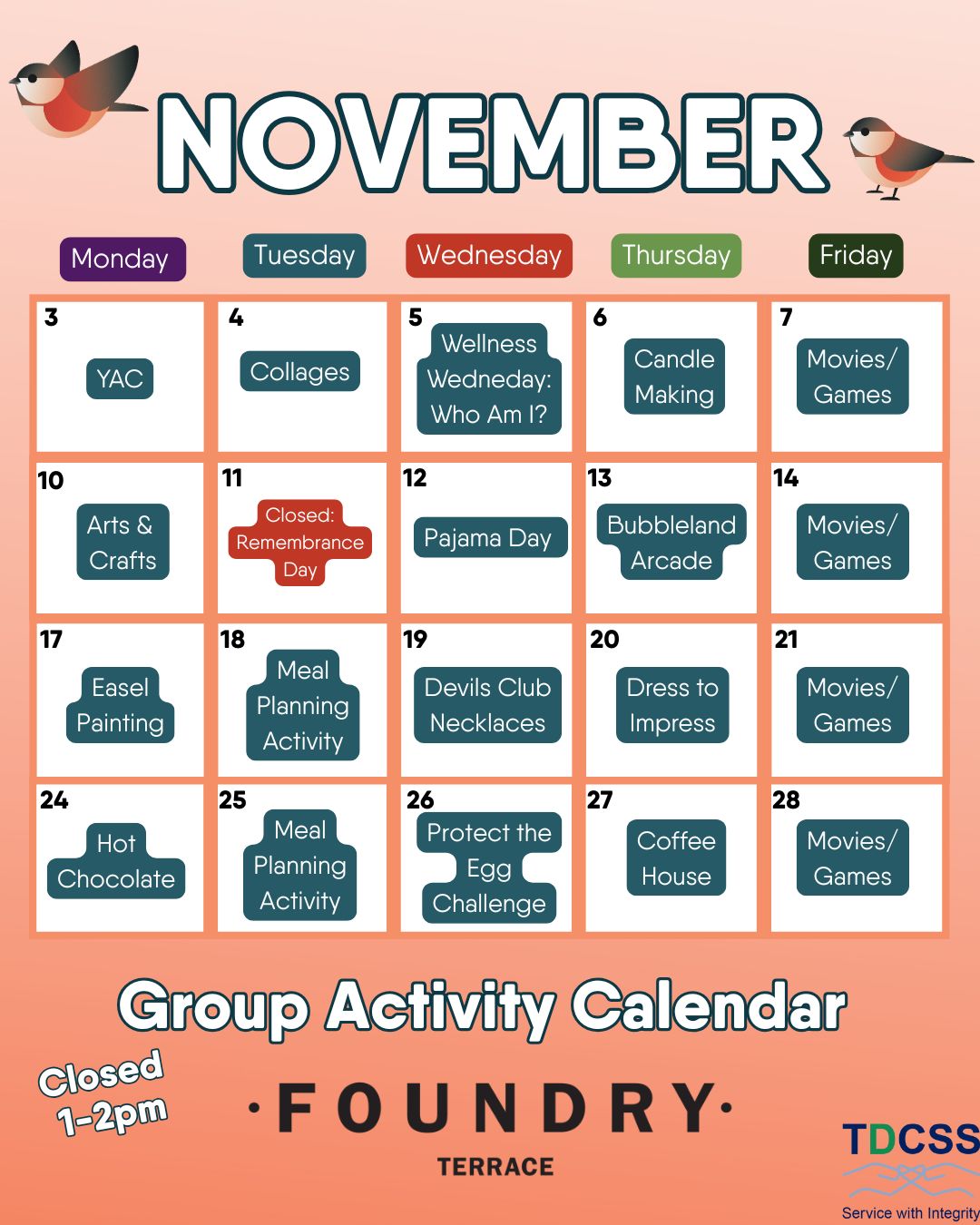 Foundry Terrace November Calendar