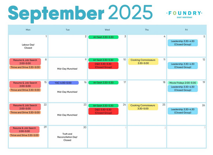 Foundry East Kootenay September 2025 Calendar